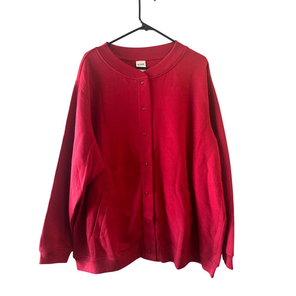 Blair Red Cotton Blend Long Sleeve Preppy Knit Button Down Jacket Women Sz 2XL